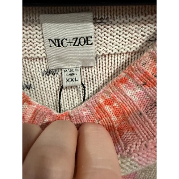 Nic+Zoe Mindfully Made Pink Multi Floral Print Knit Sweater XXL Ribbed - Picture 3 of 5
